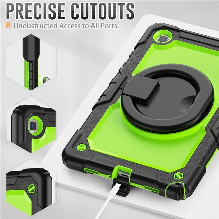 For Samsung Galaxy Tab A7 10.4 (2020) / (2022) T500 / T505 Tablet Case Kickstand PC + Silicone Cover with Shoulder Strap - Black / Lime PC