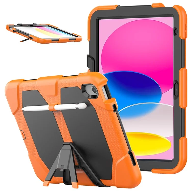 Чехол PC + Силиконовый ударопрочный для iPad 10.9 (2022) с встроенным защитным экраном, противоударной и противоцарапинной защитой, подставкой и держателем для ручки - Оранжевый