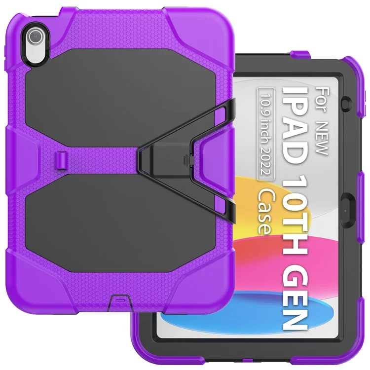 Para iPad 10.9 (2022) PC + Funda Silicona a Prueba de Golpes con Protector de Pantalla Incorporado Antiarañazos Soporte Plegable Funda Portátil para Tableta con Soporte para Lápiz - Púrpura