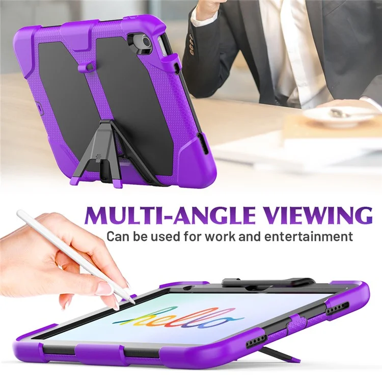 Para iPad 10.9 (2022) PC + Funda Silicona a Prueba de Golpes con Protector de Pantalla Incorporado Antiarañazos Soporte Plegable Funda Portátil para Tableta con Soporte para Lápiz - Púrpura