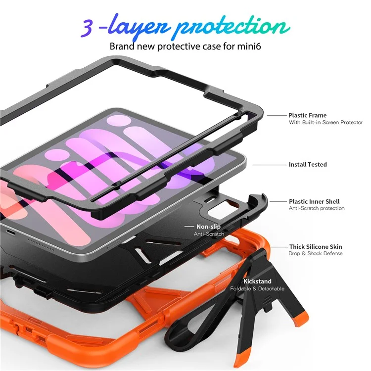 Stoßdämpfer Gehäuse Für Ipad Mini (2021) Anti-drop-pc + Silikon-hülle Integrierte Screen-protektorschicht-tablet-tablet-abdeckung - Orange