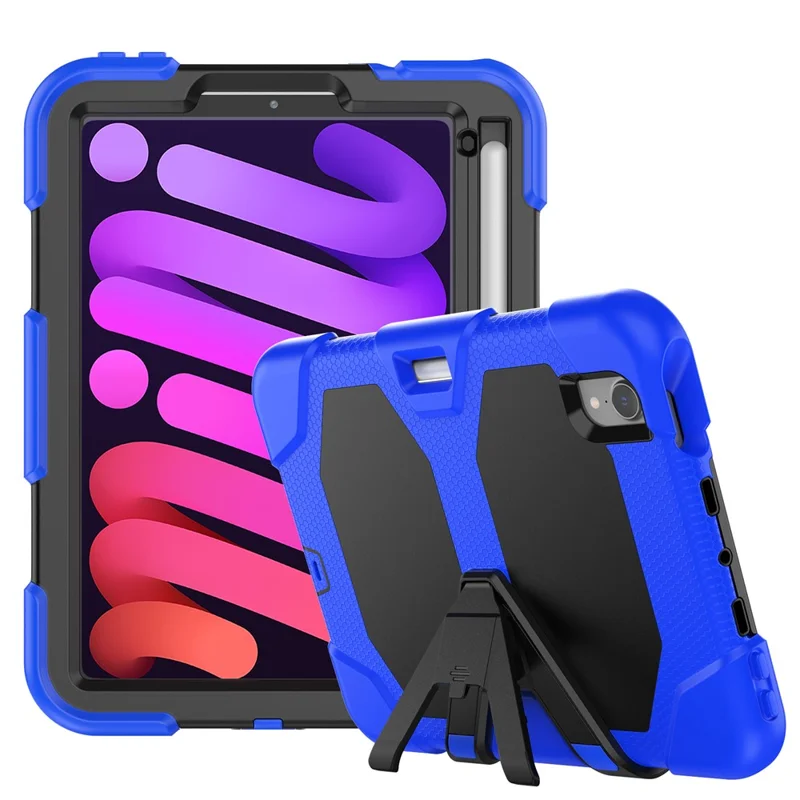 Shockproof Case for iPad mini (2024) / mini (2021) Anti-Drop PC + Silicone Case Scratch Resistant Kickstand Tablet Cover - Dark Blue