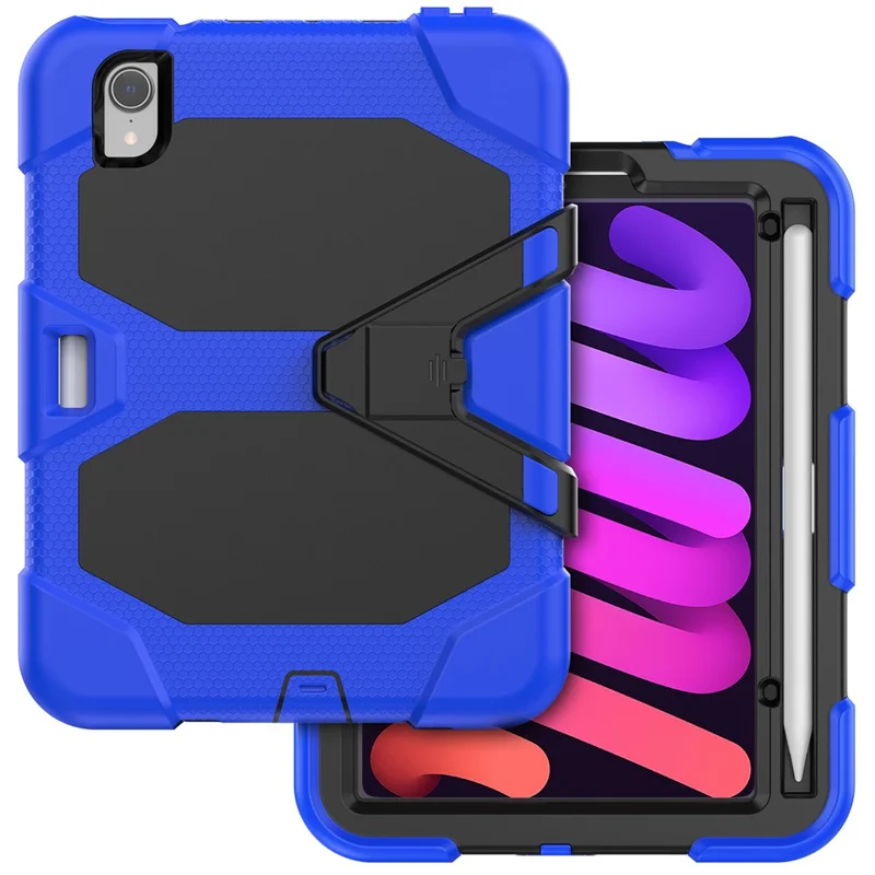 Shockproof Case for iPad mini (2024) / mini (2021) Anti-Drop PC + Silicone Case Scratch Resistant Kickstand Tablet Cover - Dark Blue