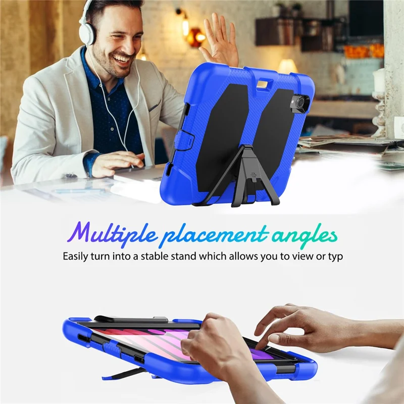 Shockproof Case for iPad mini (2024) / mini (2021) Anti-Drop PC + Silicone Case Scratch Resistant Kickstand Tablet Cover - Dark Blue