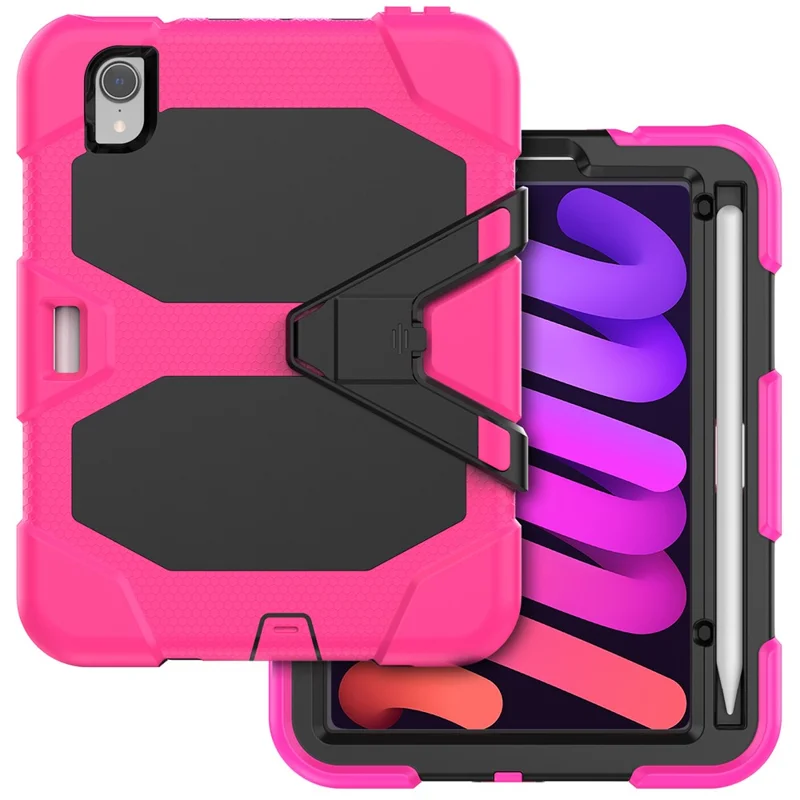 Custodia Antiurto per iPad mini (2024) / mini (2021) Custodia PC + Silicone Anticaduta, Copertura per Tablet con Supporto Pieghevole Resistente ai Graffi - Rosa