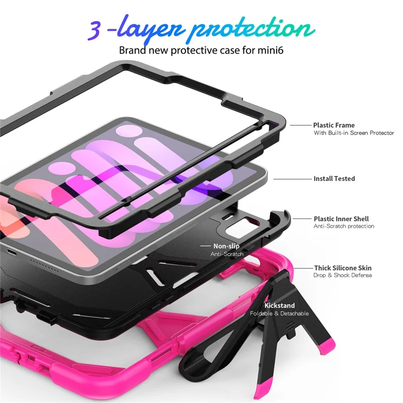 Custodia Antiurto per iPad mini (2024) / mini (2021) Custodia PC + Silicone Anticaduta, Copertura per Tablet con Supporto Pieghevole Resistente ai Graffi - Rosa