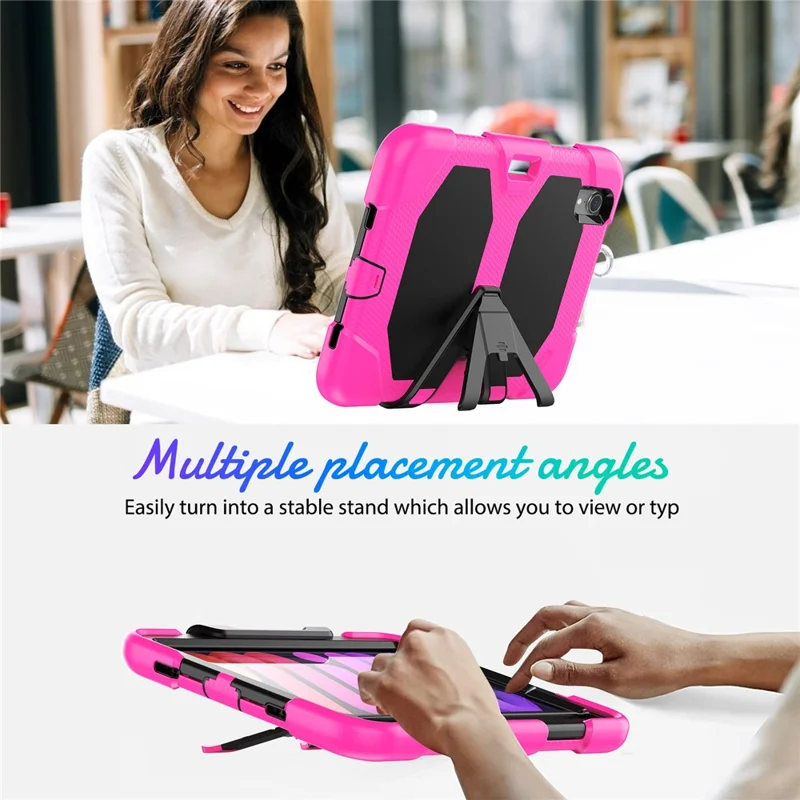 Custodia Antiurto per iPad mini (2024) / mini (2021) Custodia PC + Silicone Anticaduta, Copertura per Tablet con Supporto Pieghevole Resistente ai Graffi - Rosa