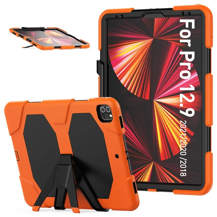 Para Ipad Pro 12.9 (2022) /(2021) /(2020) /(2018) Caso Protector Anti-Fall PC + Case de Silicona Con Cubierta de Tableta de Patada Protector de Pantalla - Naranja