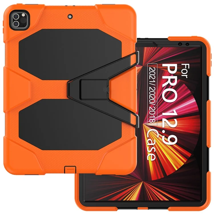 For iPad Pro 12.9 (2022) / (2021) / (2020) / (2018) Protective Case Anti-Fall PC + Silicone Case Scratch-Proof Kickstand Tablet Cover - Orange