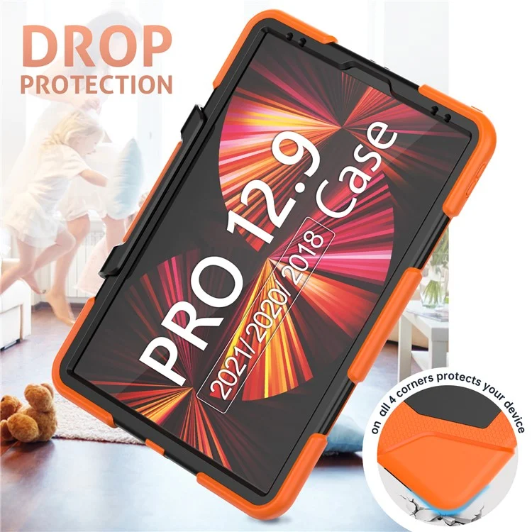 For iPad Pro 12.9 (2022) / (2021) / (2020) / (2018) Protective Case Anti-Fall PC + Silicone Case Scratch-Proof Kickstand Tablet Cover - Orange