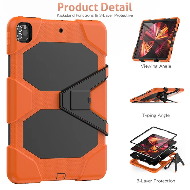 Para Ipad Pro 12.9 (2022) /(2021) /(2020) /(2018) Caso Protector Anti-Fall PC + Case de Silicona Con Cubierta de Tableta de Patada Protector de Pantalla - Naranja