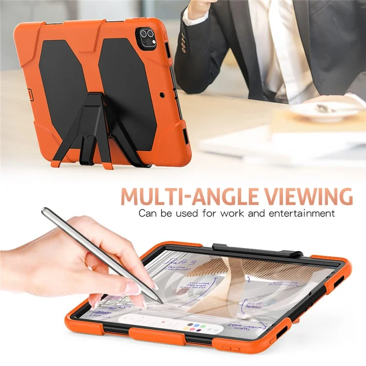 Para Ipad Pro 12.9 (2022) /(2021) /(2020) /(2018) Caso Protector Anti-Fall PC + Case de Silicona Con Cubierta de Tableta de Patada Protector de Pantalla - Naranja