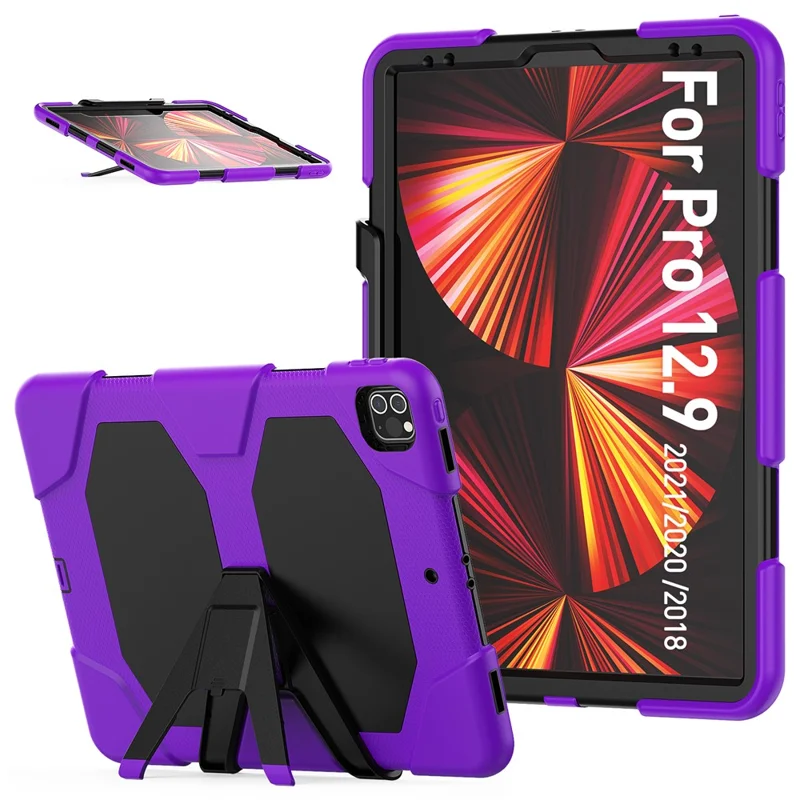 For iPad Pro 12.9 (2022) / (2021) / (2020) / (2018) Protective Case Anti-Fall PC + Silicone Case Scratch-Proof Kickstand Tablet Cover - Purple