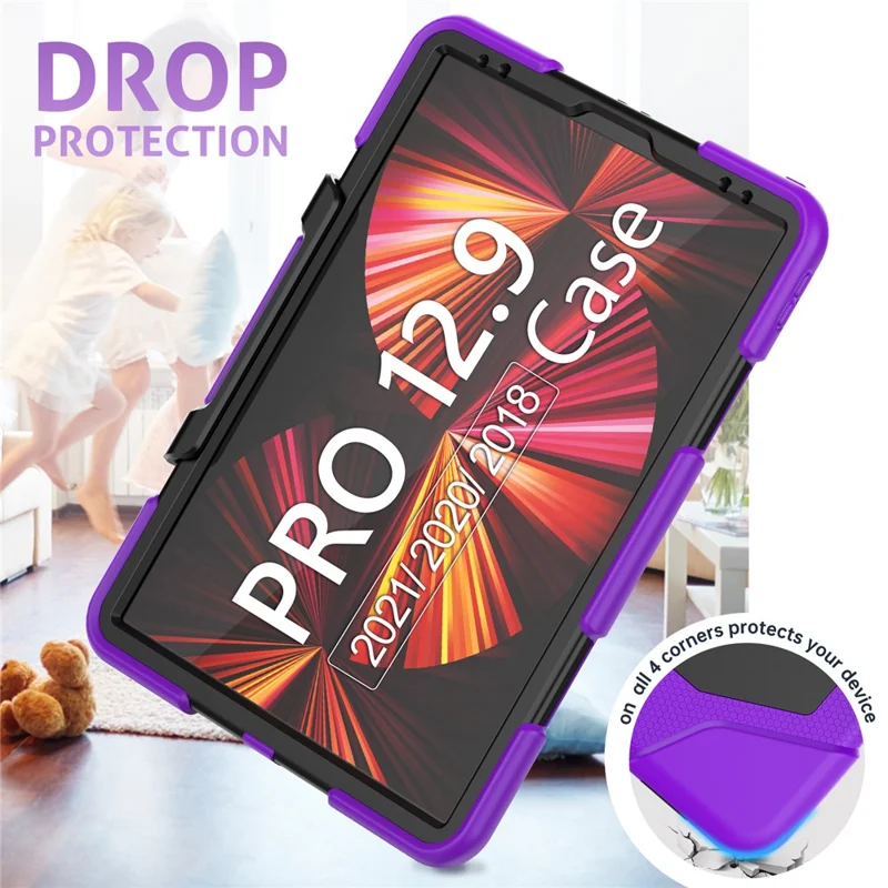 For iPad Pro 12.9 (2022) / (2021) / (2020) / (2018) Protective Case Anti-Fall PC + Silicone Case Scratch-Proof Kickstand Tablet Cover - Purple