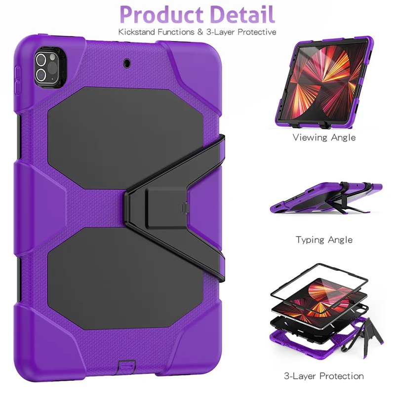 For iPad Pro 12.9 (2022) / (2021) / (2020) / (2018) Protective Case Anti-Fall PC + Silicone Case Scratch-Proof Kickstand Tablet Cover - Purple