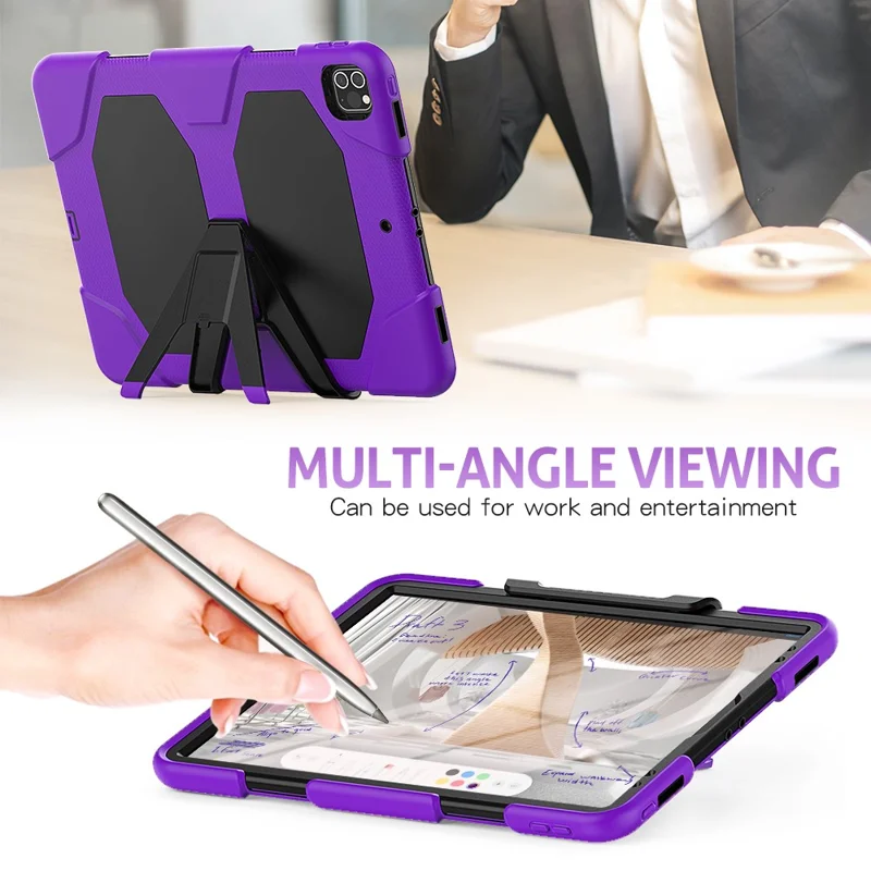 For iPad Pro 12.9 (2022) / (2021) / (2020) / (2018) Protective Case Anti-Fall PC + Silicone Case Scratch-Proof Kickstand Tablet Cover - Purple