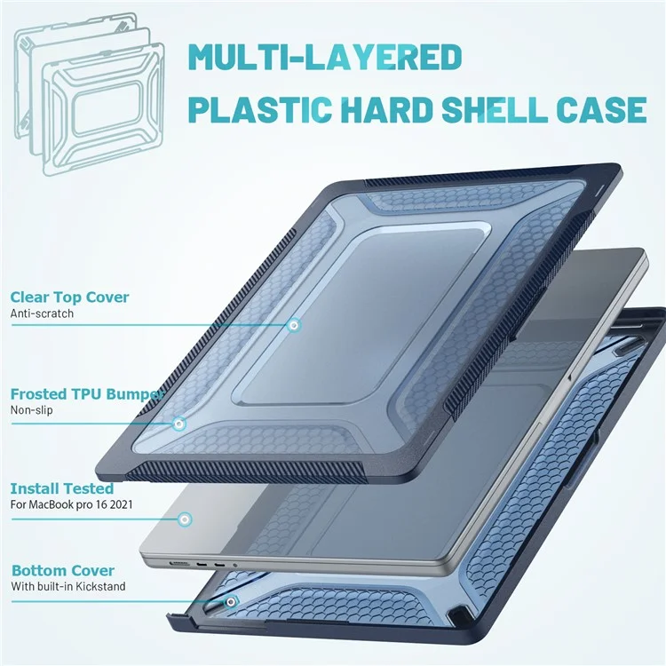 Para MacBook Pro 16 Polegadas (2021) A2485 M1 Pro / M1 Max Kickstand Case de Laptop à Prova de Choque Hard PC TPU Soft TPU Tampa Protetora - Safira