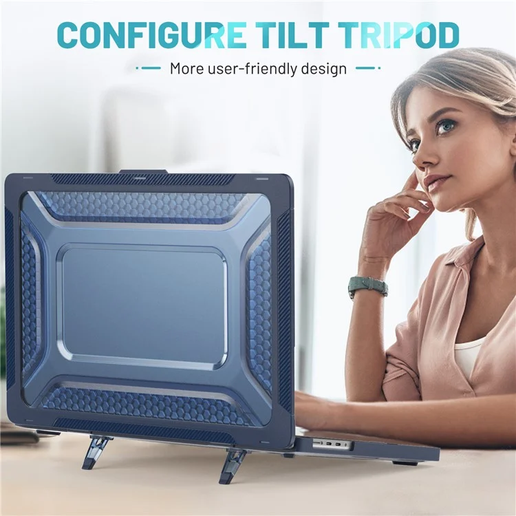 Para MacBook Pro 16 Polegadas (2021) A2485 M1 Pro / M1 Max Kickstand Case de Laptop à Prova de Choque Hard PC TPU Soft TPU Tampa Protetora - Safira