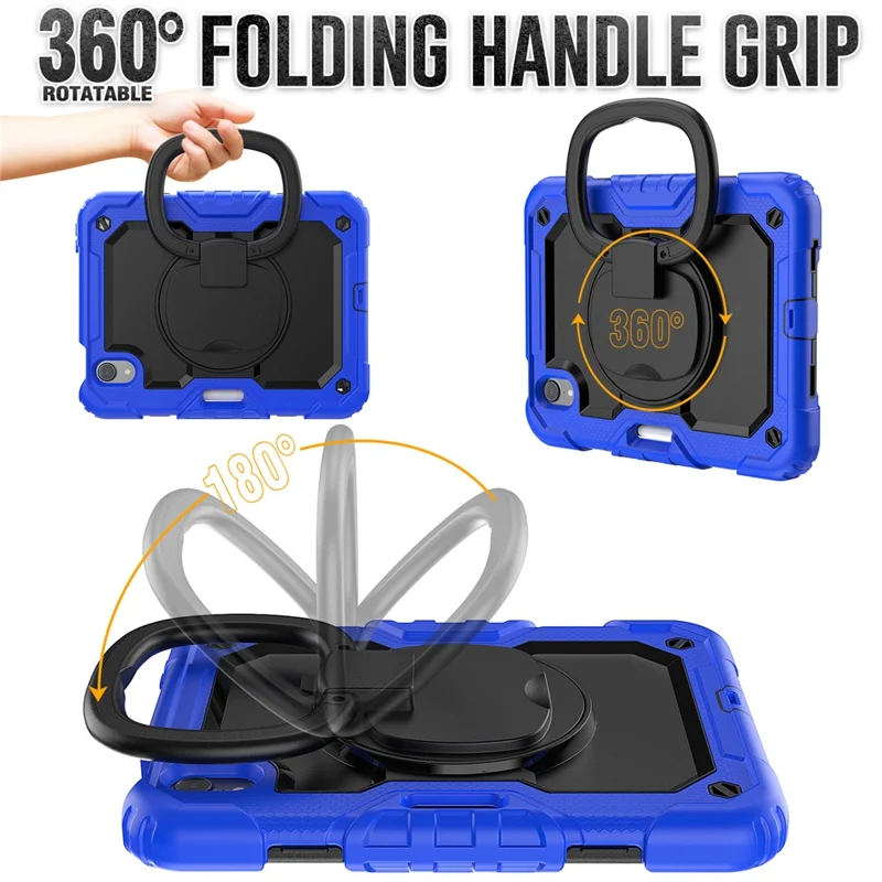 Custodia Antiurto per iPad mini (2024) / mini (2021) Custodia per Tablet Antigraffio in PC + Silicone Custodia con Supporto Girevole a 360° con Tracolla - Blu Scuro