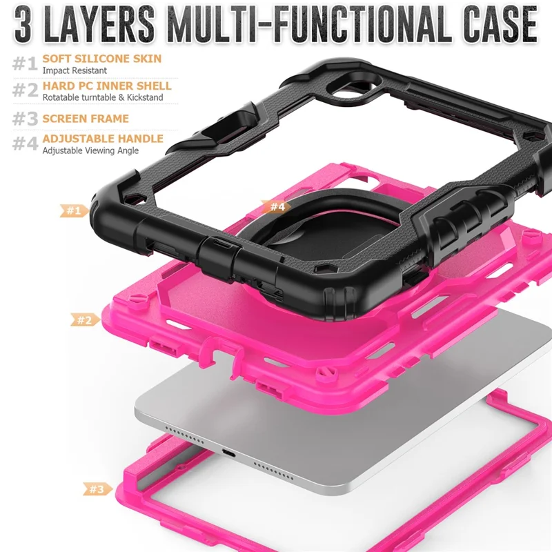 Drop-Proof Case for iPad mini (2024) / mini (2021) Anti-Scratch Tablet Case PC + Silicone Shockproof Cover 360-Degree Rotating Kickstand Case with Shoulder Strap - Black  /  Rose PC