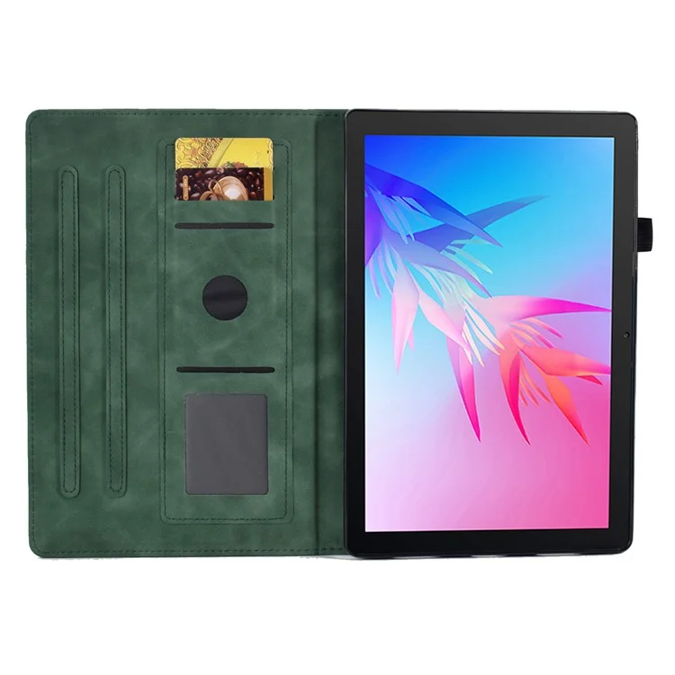 Per Huawei Enjoy Tablet 2 / MatePad T 10 9.7 pollici / T 10S 10.1 pollici / Honor Pad 6 10.1 pollici / Pad X6 9.7 pollici Custodia per tablet con motivo a fiori di farfalla stampato in pelle PU con supporto e slot per schede - Verde