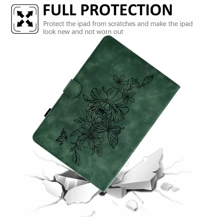 Per Huawei Enjoy Tablet 2 / MatePad T 10 9.7 pollici / T 10S 10.1 pollici / Honor Pad 6 10.1 pollici / Pad X6 9.7 pollici Custodia per tablet con motivo a fiori di farfalla stampato in pelle PU con supporto e slot per schede - Verde