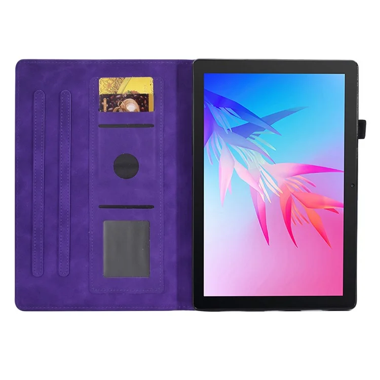 Für Huawei Genießen Sie Tablet 2 / Matepad T 10 9,7 Zoll / T 10s 10,1 Zoll / Ehrenblock 6 10,1 Zoll / Pad X6 9,7 Zoll Schmetterling Blumenmuster Geprägtes Tablet Hülle PU Leder Stand Kartenschlitzabdeckung - Violett