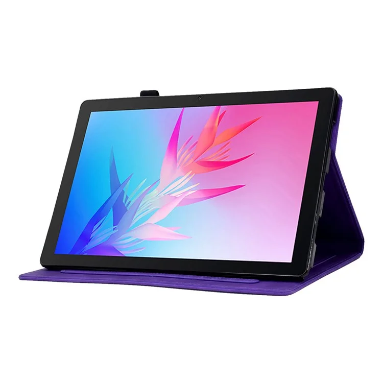 Für Huawei Genießen Sie Tablet 2 / Matepad T 10 9,7 Zoll / T 10s 10,1 Zoll / Ehrenblock 6 10,1 Zoll / Pad X6 9,7 Zoll Schmetterling Blumenmuster Geprägtes Tablet Hülle PU Leder Stand Kartenschlitzabdeckung - Violett