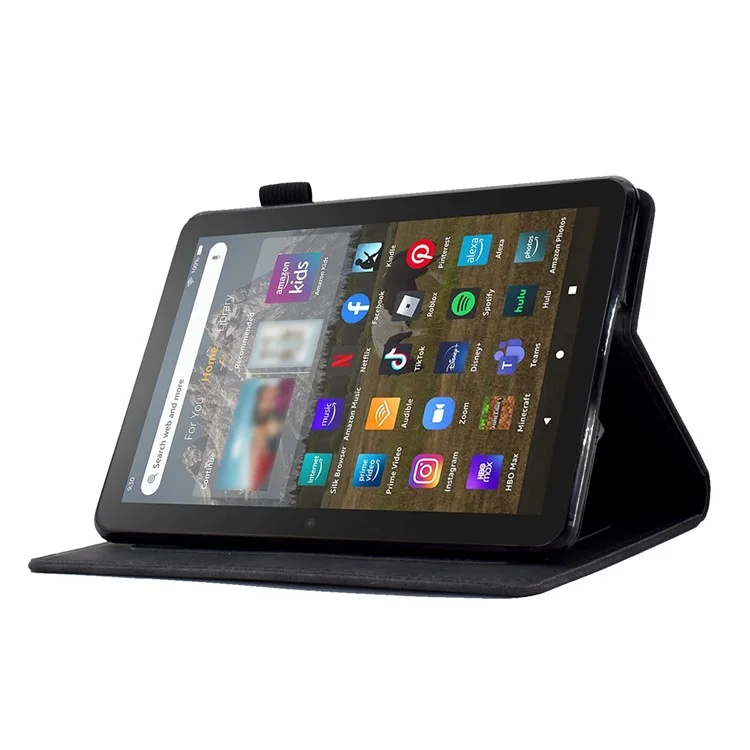 For Amazon Kindle Youth Edition 2022 Stitching PU Leather Auto Sleep / Wake Smart Cover Butterfly Flower Pattern Imprinted Folio Stand Card Slot Tablet Case - Black