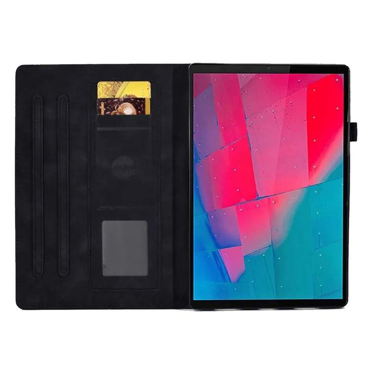 Para Lenovo Tab M10 Plus TB-X606F Patrón de Flores de Mariposa Impresión de Cuero PU Folio Case Suptor de la Tarjeta de Línea de Costura Soporte de Tableta Inteligente - Negro