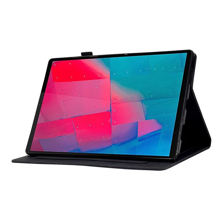 Para Lenovo Tab M10 Plus TB-X606F Patrón de Flores de Mariposa Impresión de Cuero PU Folio Case Suptor de la Tarjeta de Línea de Costura Soporte de Tableta Inteligente - Negro