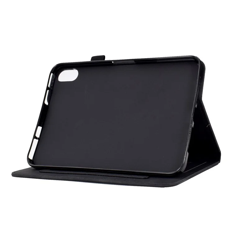 Para la Pestaña Lenovo P11 / J606F Patrón de Flores de Mariposa Línea de Costura de Cuero PU Impresa Cubierta de Tableta Inteligente Con Soporte de Tarjetas Caso a Prueba de Choque - Negro