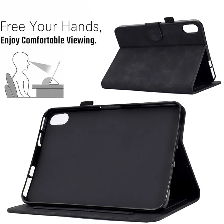 Para la Pestaña Lenovo P11 / J606F Patrón de Flores de Mariposa Línea de Costura de Cuero PU Impresa Cubierta de Tableta Inteligente Con Soporte de Tarjetas Caso a Prueba de Choque - Negro