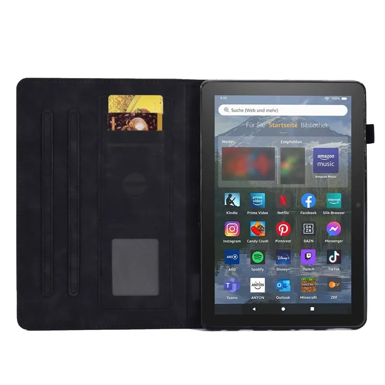 Для Amazon Fire HD 8 (2022) / HD 8 Plus (2022) PU Кожаная Подставка Функциональная Карта Слоты Таблетки Корпус Бабочка Цветочный Рисунок Отпечаток Автоматический Сон / Пробуждение - Черный