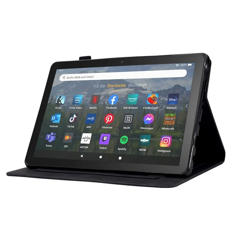 Для Amazon Fire HD 8 (2022) / HD 8 Plus (2022) PU Кожаная Подставка Функциональная Карта Слоты Таблетки Корпус Бабочка Цветочный Рисунок Отпечаток Автоматический Сон / Пробуждение - Черный