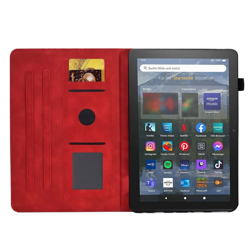 Til Amazon Fire HD 8 (2022) / HD 8 Plus (2022) PU-læder ståfunktion kortplads tabletklæde med sommerfugl- og blomstermønster automatisk sluk/tænd dæksel - Rød
