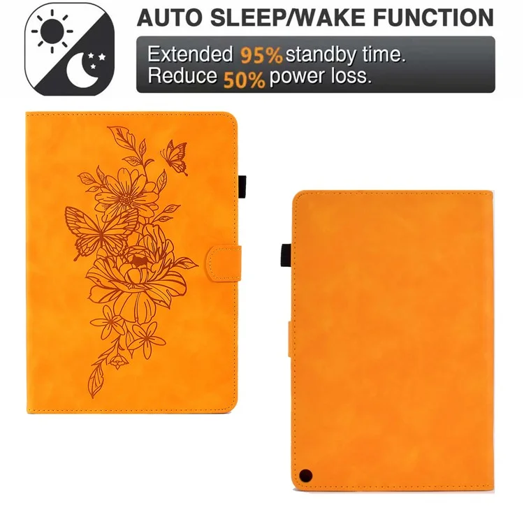For Amazon Fire HD 10 (2021) / HD 10 Plus (2021) Flip Stand Smart Tablet Cover PU Leather Butterfly Flower Pattern Imprinted Protective Case with Card Holder - Khaki