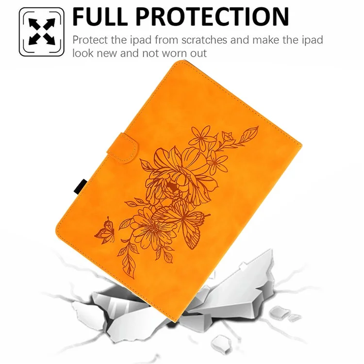For Amazon Fire HD 10 (2021) / HD 10 Plus (2021) Flip Stand Smart Tablet Cover PU Leather Butterfly Flower Pattern Imprinted Protective Case with Card Holder - Khaki