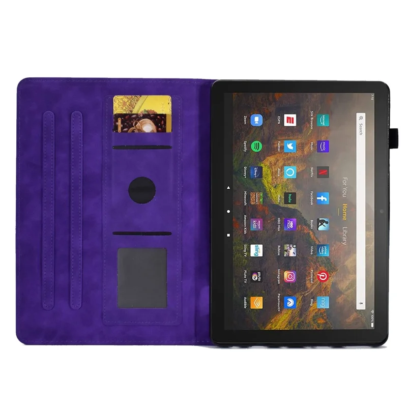 For Amazon Fire HD 10 (2021) / HD 10 Plus (2021) Flip Stand Smart Tablet Cover PU Leather Butterfly Flower Pattern Imprinted Protective Case with Card Holder - Purple