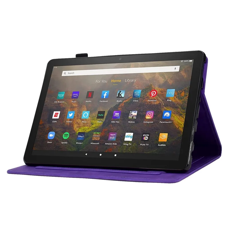 For Amazon Fire HD 10 (2021) / HD 10 Plus (2021) Flip Stand Smart Tablet Cover PU Leather Butterfly Flower Pattern Imprinted Protective Case with Card Holder - Purple