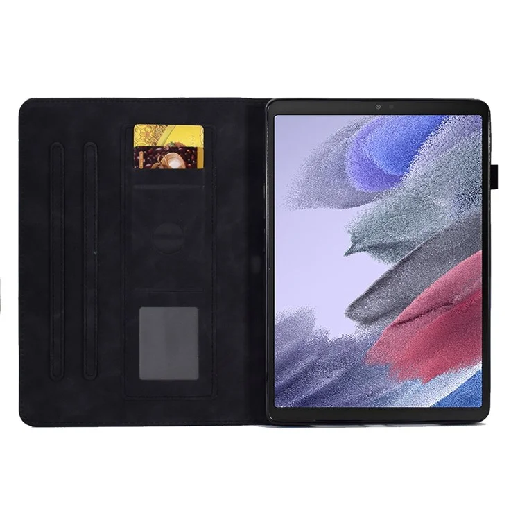 Protective Tablet Case For Samsung Galaxy Tab A7 Lite 8.7-inch T220 / T225, Butterfly Flower Pattern Imprinted PU Leather Stitching Line Tablet Cover with Card Holder Stand - Black
