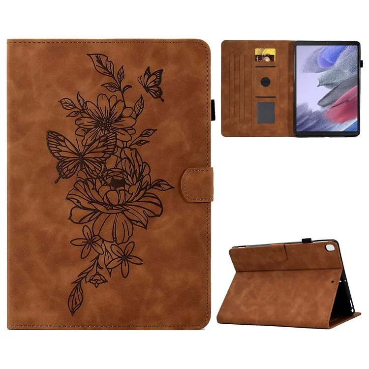 Case de Comprimés de Protection Pour Samsung Galaxy Tab A7 Lite 8,7 Pouces T220 / T225, Patché à Fleurs Papillon - Brun