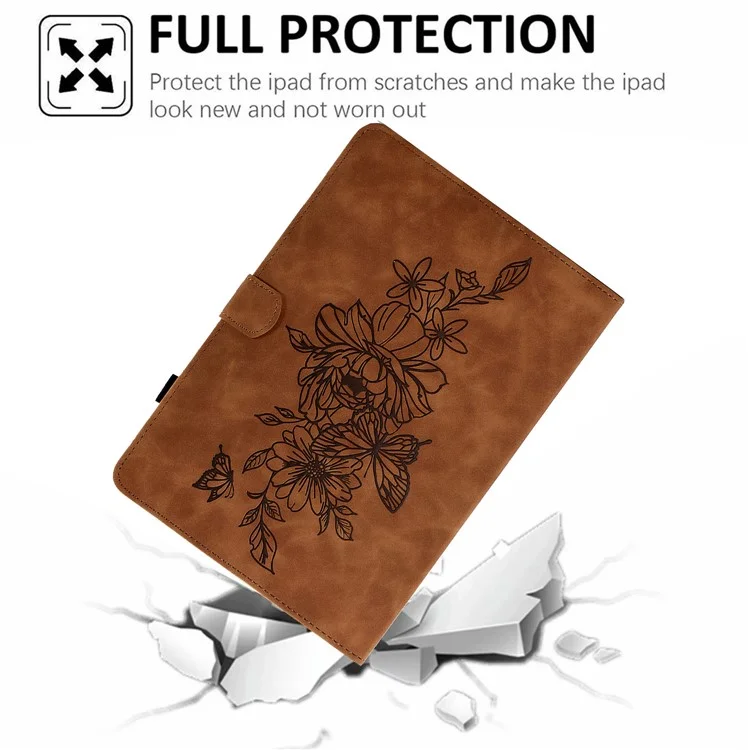 Case de Comprimés de Protection Pour Samsung Galaxy Tab A7 Lite 8,7 Pouces T220 / T225, Patché à Fleurs Papillon - Brun