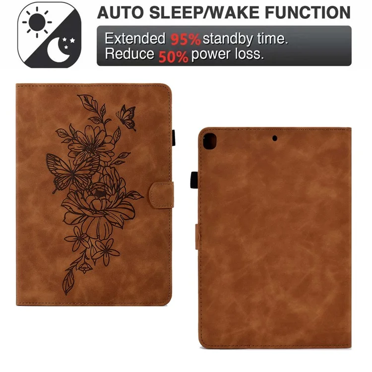 Case de Comprimés de Protection Pour Samsung Galaxy Tab A7 Lite 8,7 Pouces T220 / T225, Patché à Fleurs Papillon - Brun
