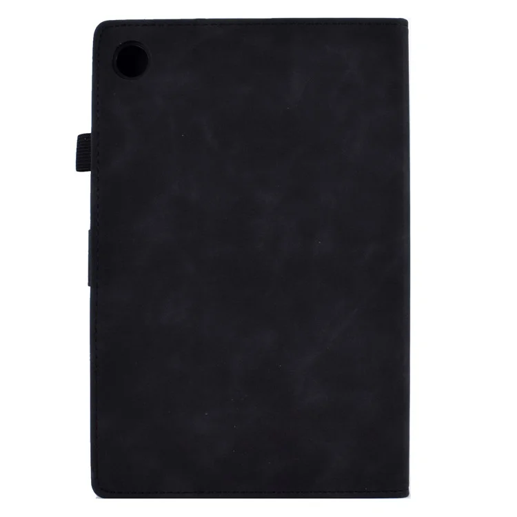 Vollschutz Tablet Fall Für Samsung Galaxy Tab A8 10.5 (2021) X200 / X205 Schmetterlingsblumenmuster Geprägtes Pu-ledernähungslinie Anti-drogen-tablet-abdeckständer - Schwarz