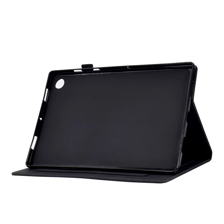 Vollschutz Tablet Fall Für Samsung Galaxy Tab A8 10.5 (2021) X200 / X205 Schmetterlingsblumenmuster Geprägtes Pu-ledernähungslinie Anti-drogen-tablet-abdeckständer - Schwarz