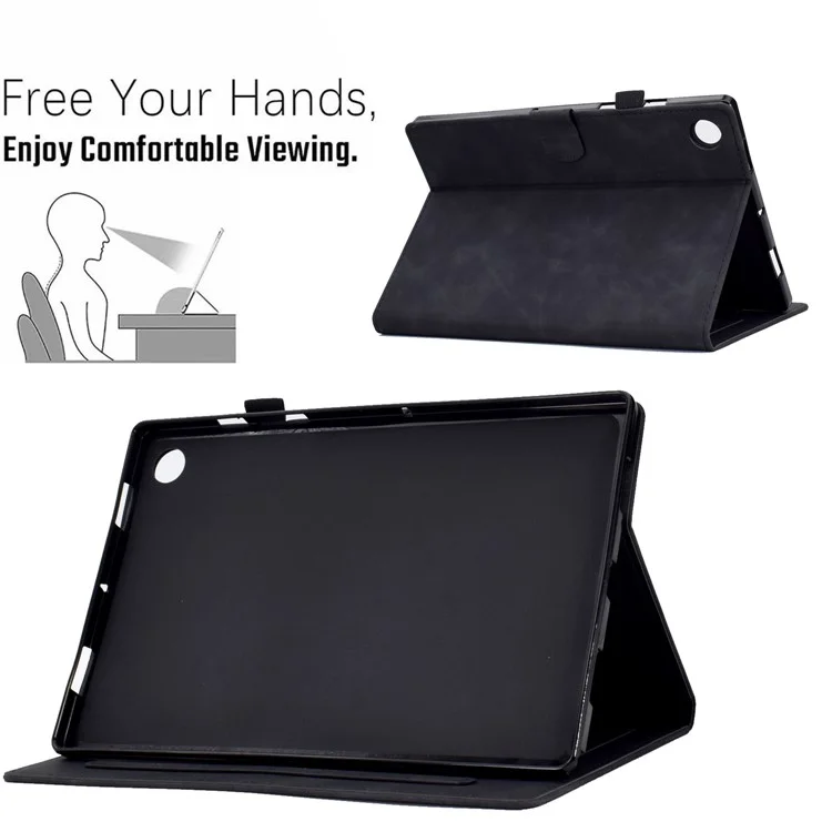 Vollschutz Tablet Fall Für Samsung Galaxy Tab A8 10.5 (2021) X200 / X205 Schmetterlingsblumenmuster Geprägtes Pu-ledernähungslinie Anti-drogen-tablet-abdeckständer - Schwarz