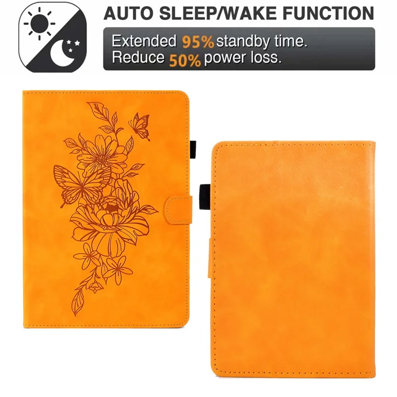 For Amazon Kindle Paperwhite 5 (2021) Butterfly Flower Pattern Imprinted Folio Smart Cover Stitching Line PU Leather Stand Tablet Case with Card Holder - Khaki