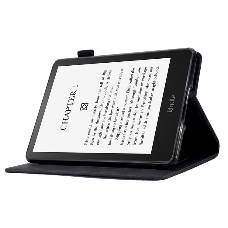 For Amazon Kindle Paperwhite 1 / 2 / 3 / 4 PU Leather Smart Stand Protective Case Butterfly Flower Pattern Imprinted Card Holder Tablet Cover - Black