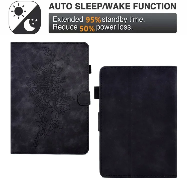 For Amazon Kindle Paperwhite 1 / 2 / 3 / 4 PU Leather Smart Stand Protective Case Butterfly Flower Pattern Imprinted Card Holder Tablet Cover - Black